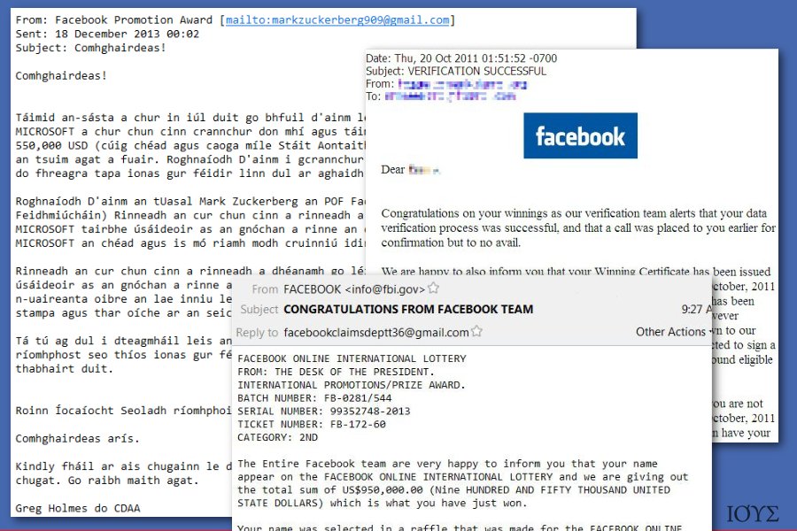 Emails του Facebook scam που σχετίζεται με λοταρίες